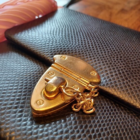 Vintage Black Crocodile Coquette Mini Messenger Bag w/ Baby Pink Twilly - Picture 11 of 15